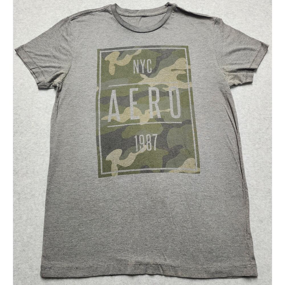 AERO 1987 NYC Camo Graphic Tee Gray Short Sleeve T-Shirt Mens Medium